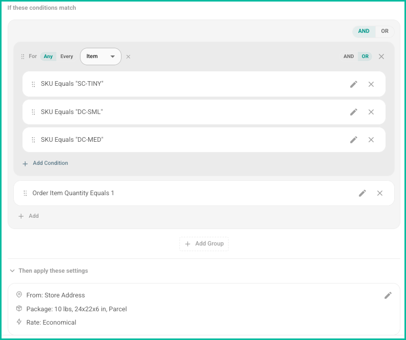 Scroll down to manually update the conditions or settings.