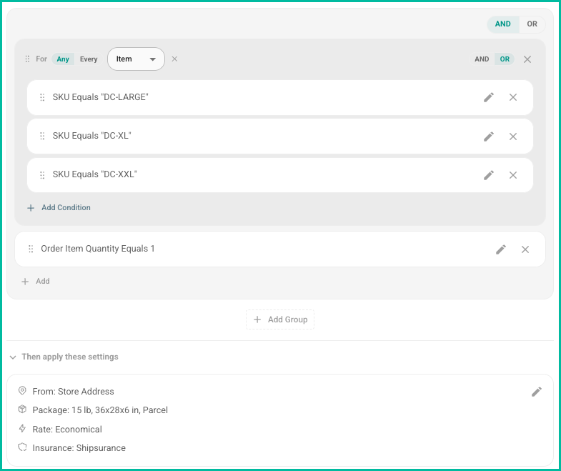 The conditions and settings are shown.