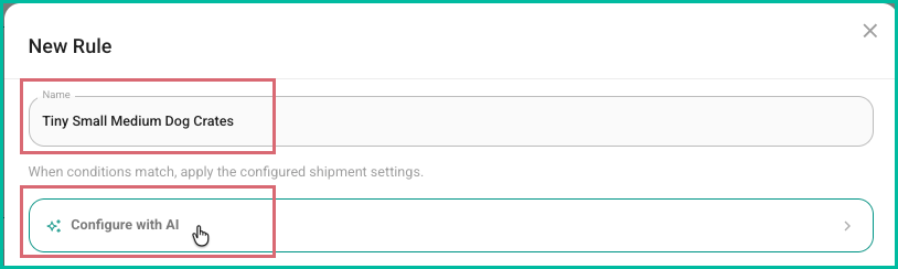 A name is entered and configure with AI is being clicked.