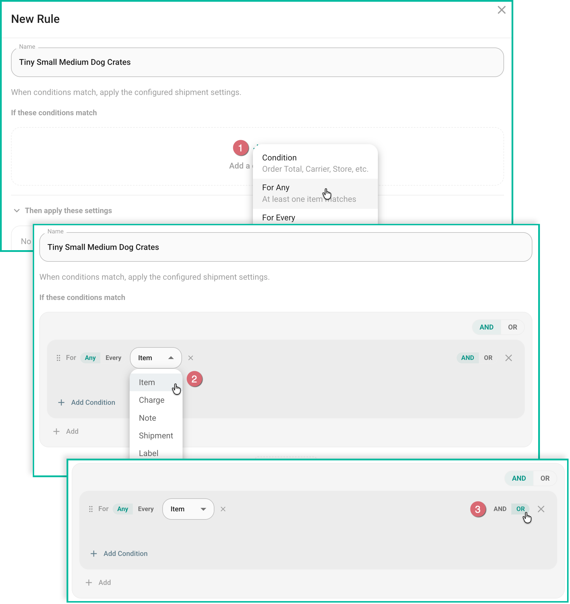 The steps are shown to create a condition for any item.