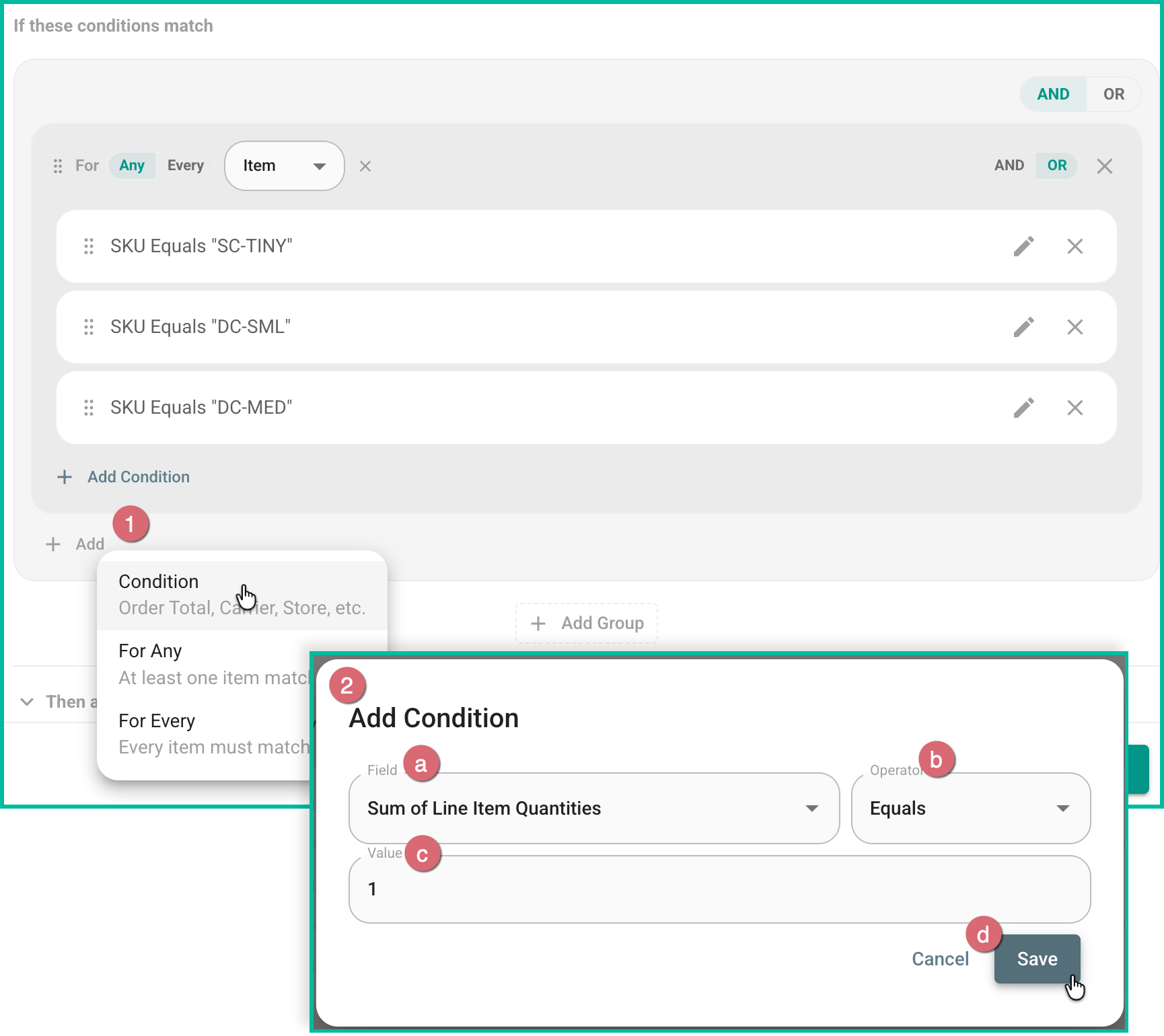 The condition is shown being added.