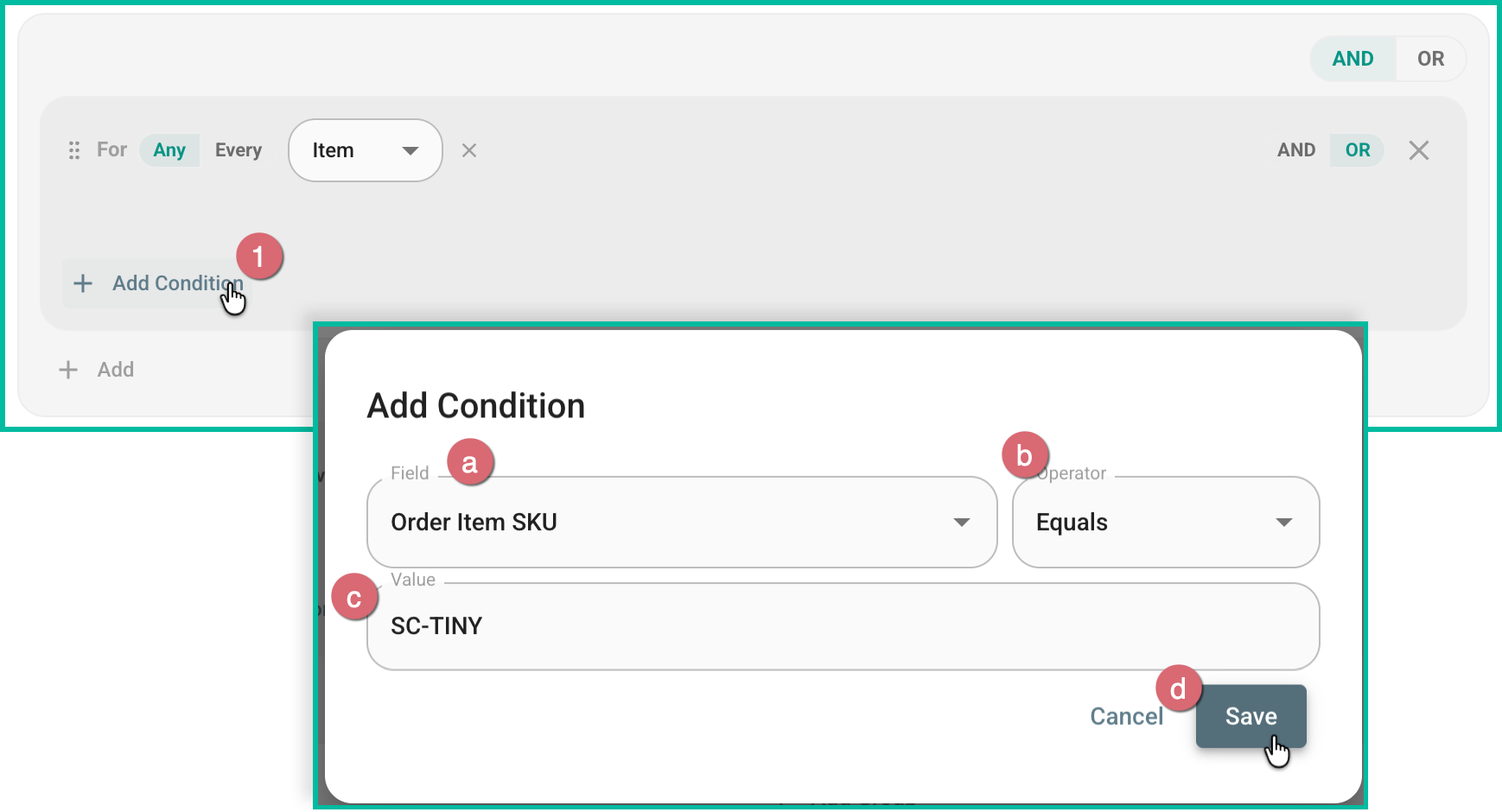 A condition is added for a specific SKU.